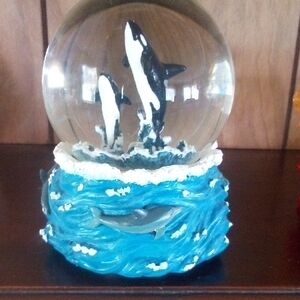 Orca Snow Globe with Blue Ocean Base